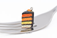 Thumbnail for Black Halloween Pumpkin Drip Cake Slice - Necklace/Charm/Keychain