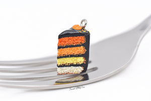 Black Halloween Pumpkin Drip Cake Slice - Necklace/Charm/Keychain