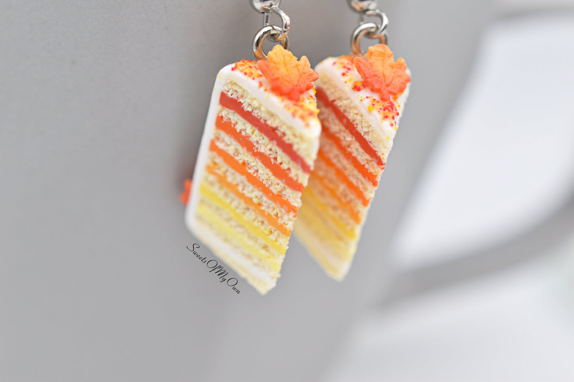 Maple Leaf Ombre Sponge Cake Slice - Dangle Earrings