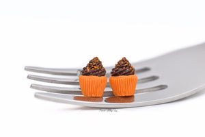 Orange Cupcakes with Chocolate Frosting - Stud Earrings