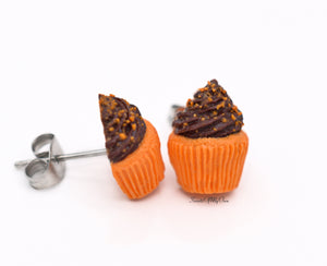Orange Cupcakes with Chocolate Frosting - Stud Earrings