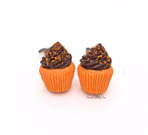 Orange Cupcakes with Chocolate Frosting - Stud Earrings