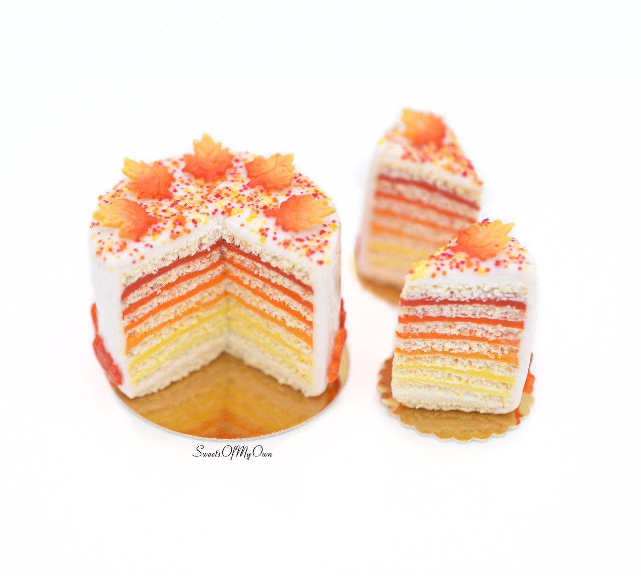 Maple Leaf Ombre Sponge Cake - Dolls House Miniature Food 1:12 Scale