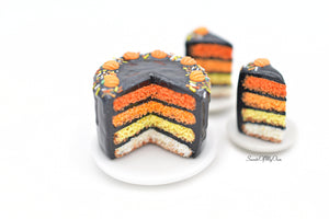 Black Halloween Pumpkin Drip Cake - Dolls House Miniature Food 1:12 Scale