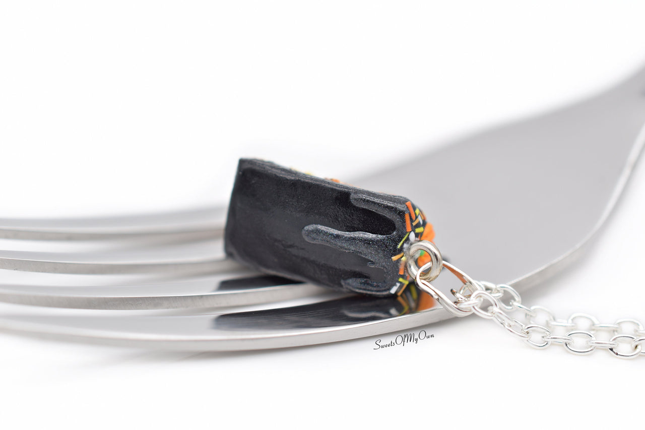 Black Halloween Pumpkin Drip Cake Slice - Necklace/Charm/Keychain