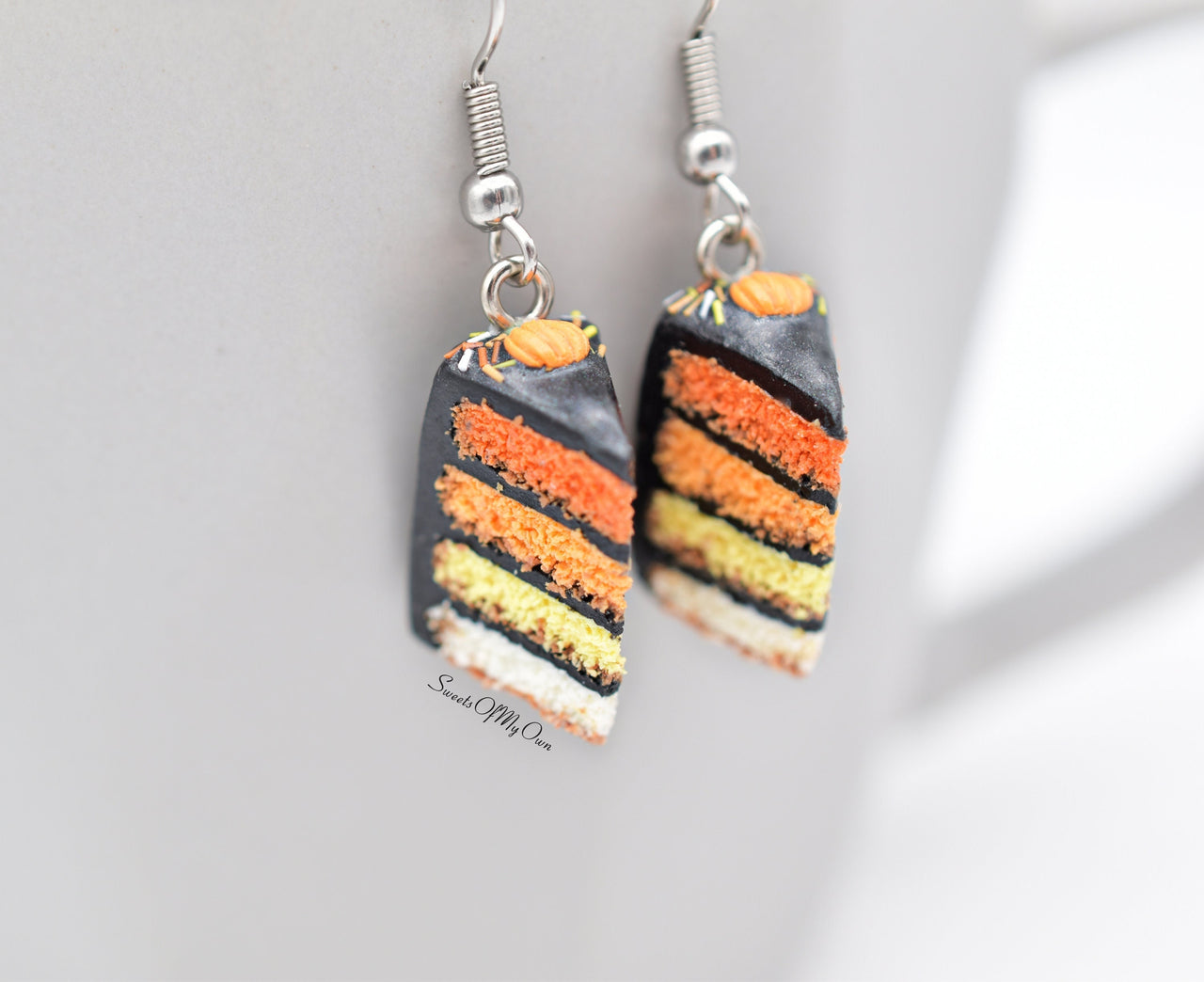 Black Halloween Pumpkin Drip Cake Slices - Dangle Earrings