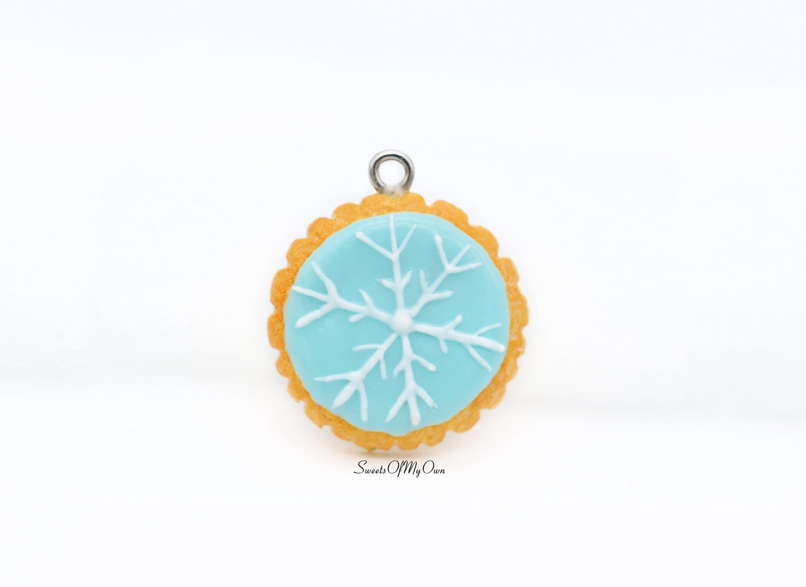 Round Biscuit with Snowflake Icing - Necklace/Charm/Keychain - Choose Your Design