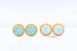 Round Biscuit with Snowflake Icing - Stud Earrings - Choose Your Style