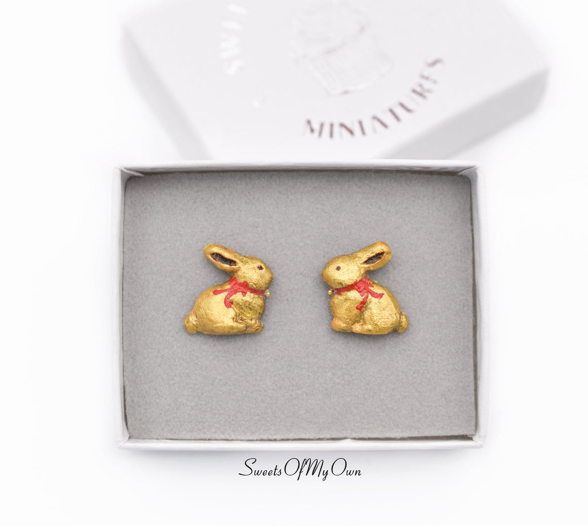 Gold Foil Chocolate Bunny - Stud Earrings