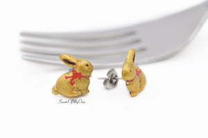 Gold Foil Chocolate Bunny - Stud Earrings