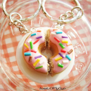 Pink Donut with Rainbow Sprinkles x2 Halves Charms - SweetsOfMyOwn