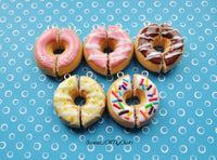 Thumbnail for White Donut Halves with Rainbow Sprinkles BFF Set - Necklace/Charm/Keychain - MTO