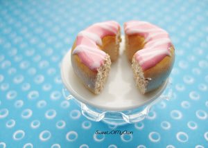 Pink Donut Halves with White Stripes BFF Set - Charm/Necklace/Keychain - MTO