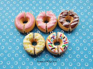 Pink Donut Halves with White Stripes BFF Set - Charm/Necklace/Keychain - MTO