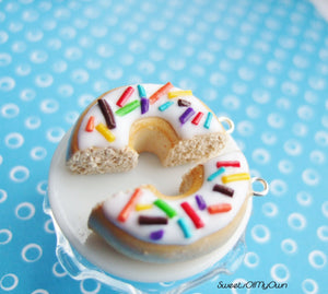 White Donut Halves with Rainbow Sprinkles BFF Set - Necklace/Charm/Keychain - MTO