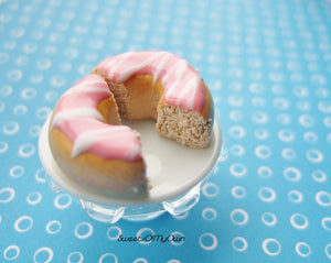 Pink Donut Halves with White Stripes BFF Set - Charm/Necklace/Keychain - MTO