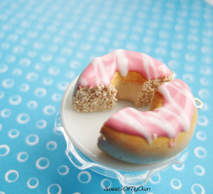 Pink Donut Halves with White Stripes BFF Set - Charm/Necklace/Keychain - MTO