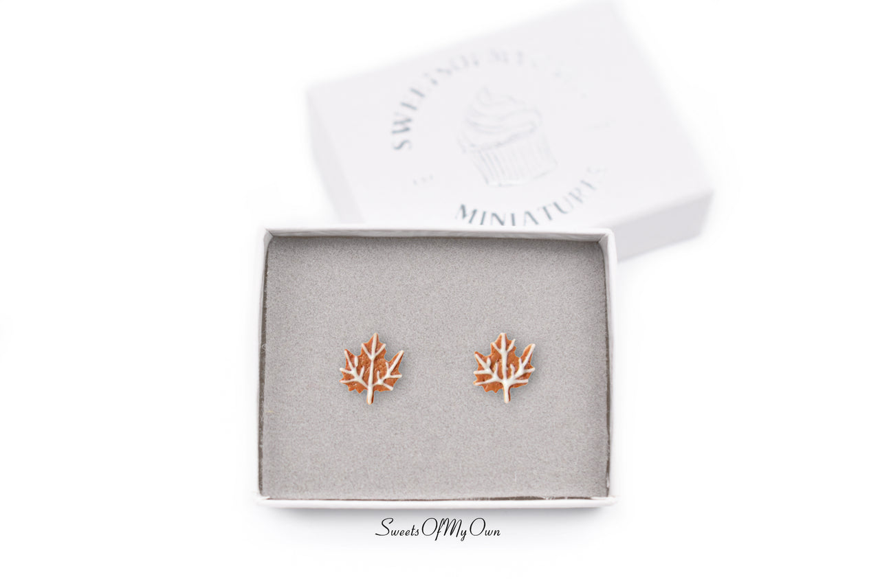 Gingerbread Leaf Biscuit Stud Earrings