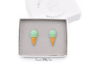 Mint Scoop Ice Cream Cones - Stud Earrings