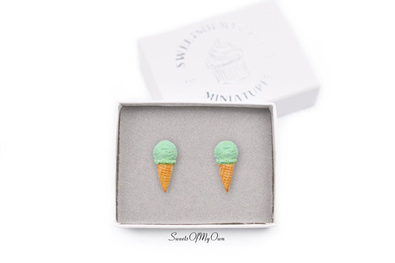 Mint Scoop Ice Cream Cones - Stud Earrings