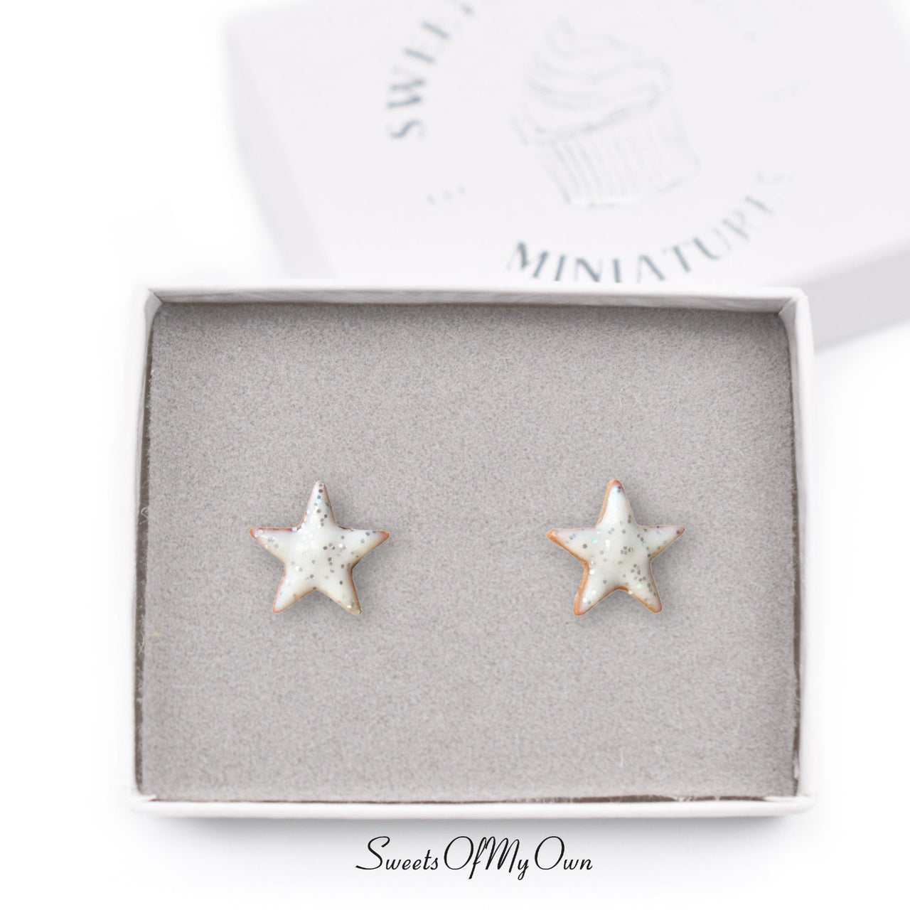 Gingerbread Glitter Star Biscuit Stud Earrings