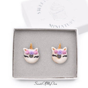 Smiling Unicorn Doughnut Earrings Stud Earrings