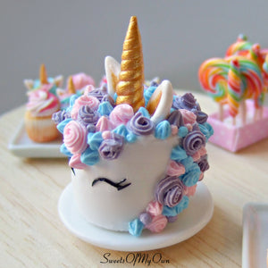 MTO - Smiling Unicorn Cake Miniature - Doll House 1:12 Scale - SweetsOfMyOwn