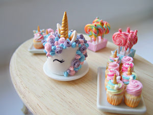 MTO - Smiling Unicorn Cake Miniature - Doll House 1:12 Scale - SweetsOfMyOwn