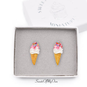 Vanilla Swirly Ice Cream Cones - Stud Earrings