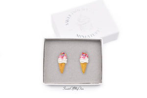 Vanilla Swirly Ice Cream Cones - Stud Earrings