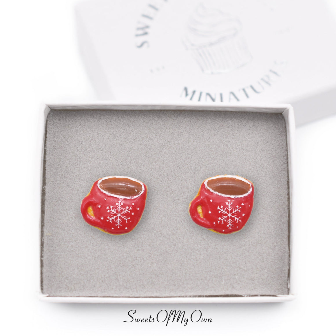 Christmas Red Themed Hot Drink Biscuit - Stud Earrings