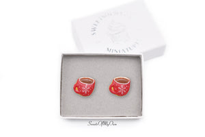 Christmas Red Themed Hot Drink Biscuit - Stud Earrings