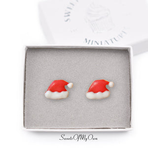 Gingerbread Santa Hat Biscuit Stud Earrings